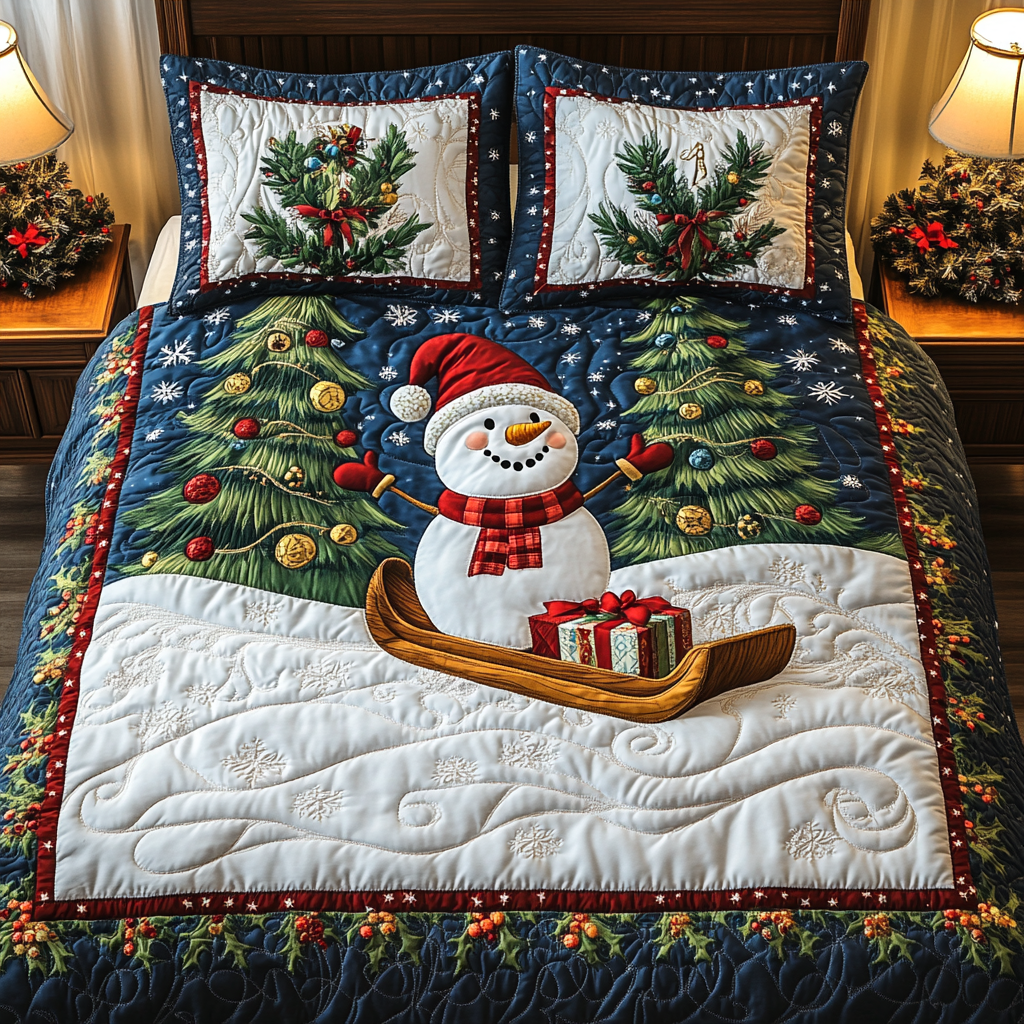 Yuletide Snowman Quilted Bedding Set Christmas Gifts For Relatives Yuletide Snowman Quilted Bedding Set Christmas Gifts For Relatives