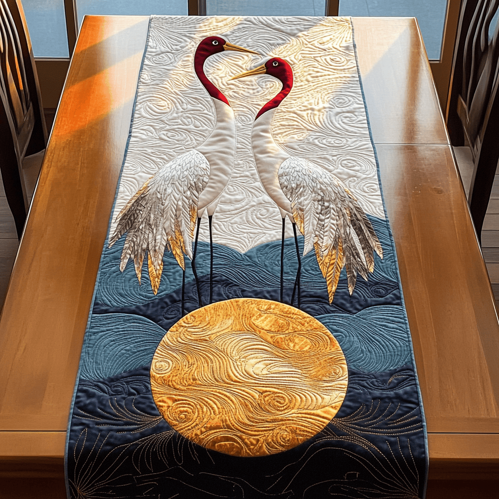 Red Cranes Quilted Table Runner Best Christmas Gifts For Couples Housewarning